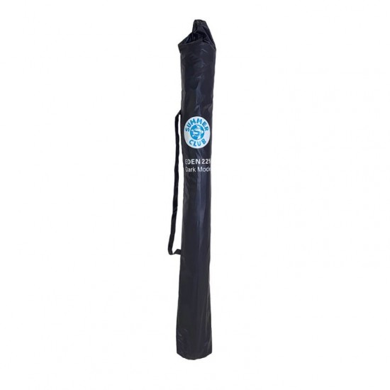 Folding Beach Umbrella with UV Protection – Summer Club Eden 225 (2.25m) Eden Beach Umbrella with a 225cm diameter, aluminum pole, 10 fiberglass ribs, tilt mechanism, large wind vent, and UV+50 sun protection.