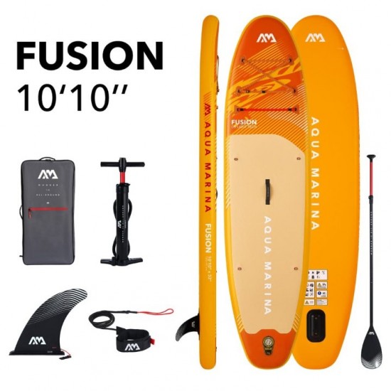 Φουσκωτή σανίδα SUP Aqua Marina Fusion 10'10'' (#28343). Τεχνολογία DS Light, φορτίο 150kg, διπλό Red Strap, μετατροπή σε kayak & πλήρης εξοπλισμός