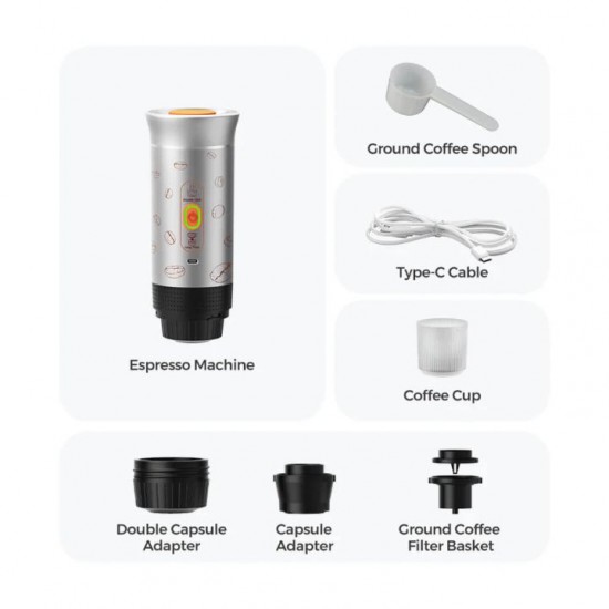 Μηχανή Εσπρέσο 20 Bar Φορητή - Aerogogo Portable Espresso Maker Επαναφορτιζόμενη Φορητή Καφετιέρα Εσπρέσο 20 Bar της Aerogogo με Ενσωματωμένο Θερμαντήρα Νερού, Μπαταρία 7500mAh, Συμβατότητα με Κάψουλες & Αλεσμένο Καφέ