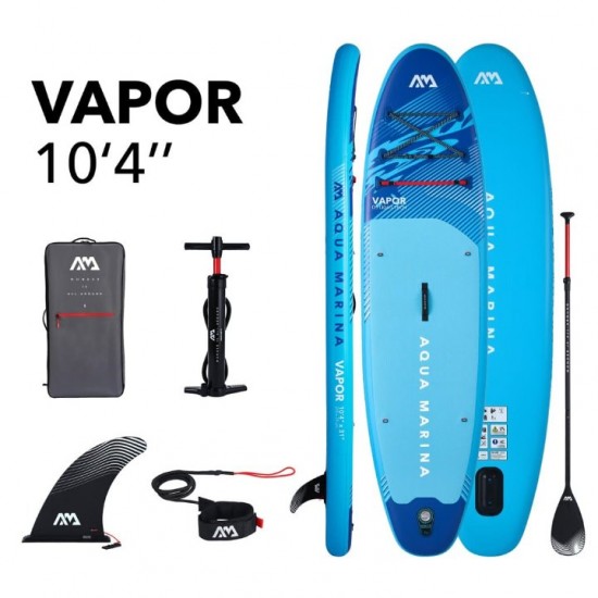 SUP Φουσκωτό - Aqua Marina Vapor 10'4" - OC PULSE 26 Φουσκωτό SUP (Σανίδα Όρθιας Κωπηλασίας) Aqua Marina Vapor 10'4" (SKU: 28342). Με τεχνολογία Drop Stitch Light, διπλό σύστημα Red Strap, κουπί, αντλία, eco-friendly σάκο και 2 χρόνια εγγύηση
