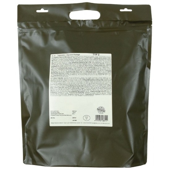 MFH Trek ’n Eat Day Ration Pack Type II 40405B για 1 άτομο και 1 ημέρα. Περιλαμβάνει γεύματα, μούσλι, μπισκότα, ροφήματα και τροφή επιβίωσης NRG-5, σε αδιάβροχη επανακλειόμενη τσάντα.