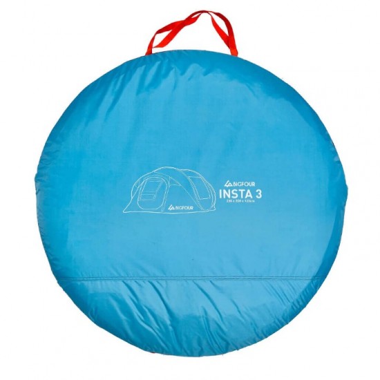 Automatic Pop-Up Tent for 3 People - Bigfour Insta 280x200x120cm Bigfour Insta 280x200x120cm - Quick Setup Tent Made from 150D Oxford Fabric with Silver Coated Finish, 2 Doors & 2 Mosquito-Net Windows