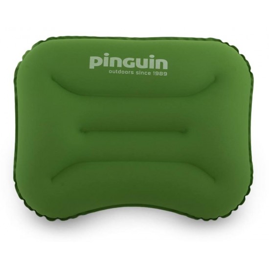 Inflatable Pinguin Pillow 37.5x27x8.5cm weighing just 85g. Made of elastic Polyester Stretch with DLF valve & repair kit. Ideal for hiking & camping
