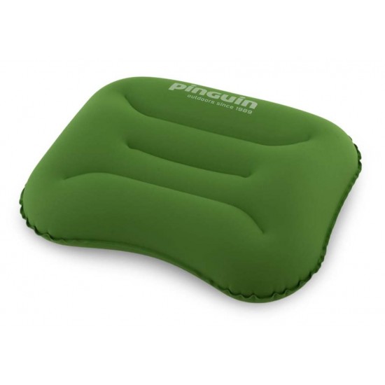 Inflatable Pinguin Pillow 37.5x27x8.5cm weighing just 85g. Made of elastic Polyester Stretch with DLF valve & repair kit. Ideal for hiking & camping