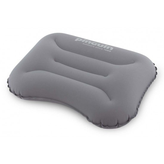 Inflatable Pinguin Pillow 37.5x27x8.5cm weighing just 85g. Made of elastic Polyester Stretch with DLF valve & repair kit. Ideal for hiking & camping