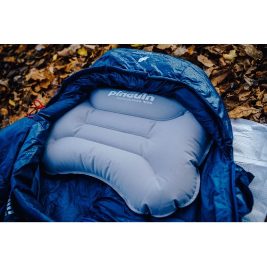 Inflatable Pinguin Pillow 37.5x27x8.5cm weighing just 85g. Made of elastic Polyester Stretch with DLF valve & repair kit. Ideal for hiking & camping
